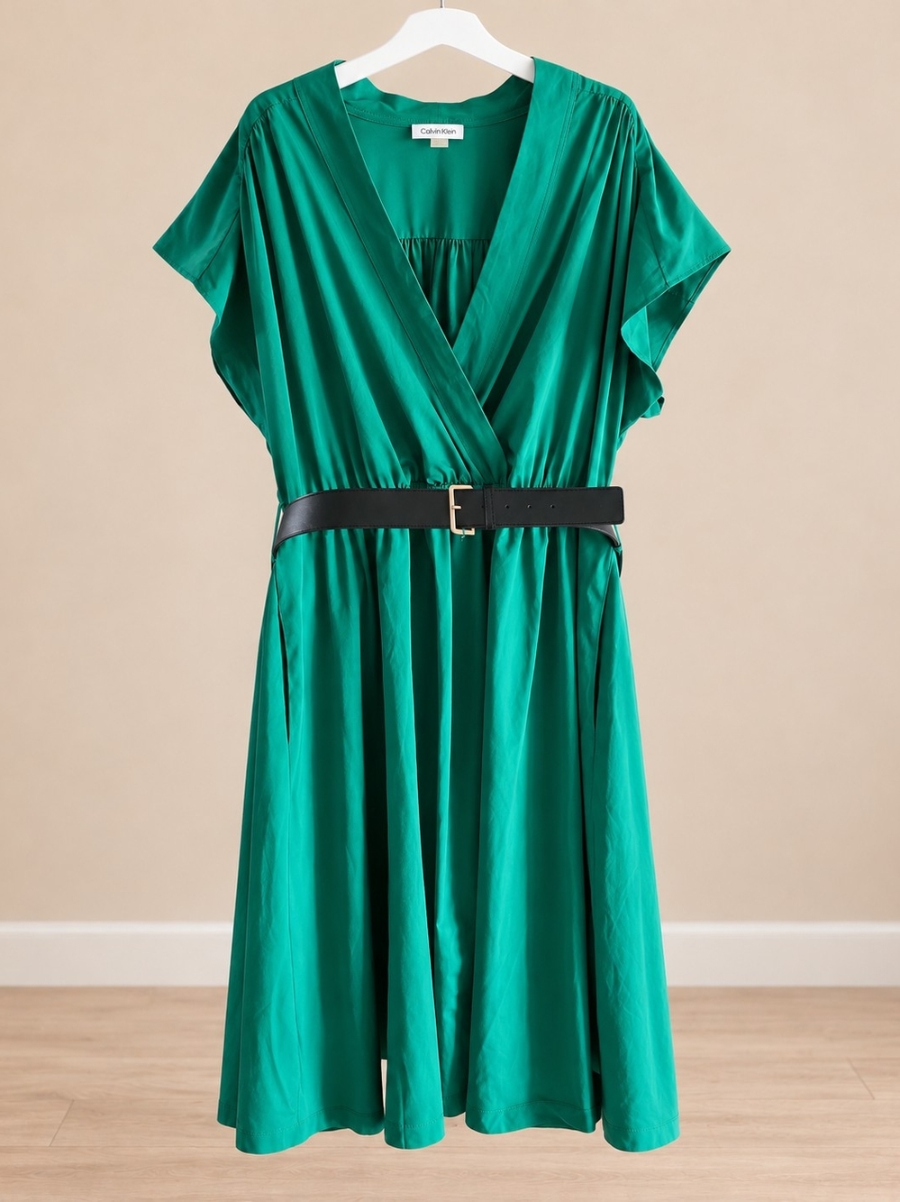 Calvin Klein Emerald Green Wrap Dress with Belt
